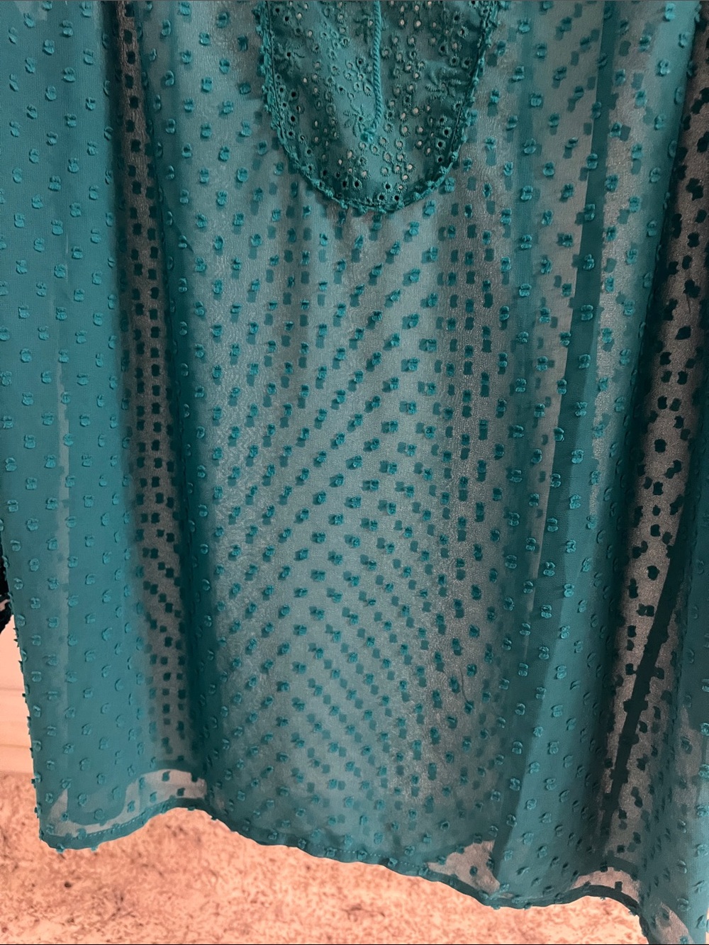 Matilda Jane Teal Swiss Dot Tie-Neck Peasant Blouse - Picture 7 of 13